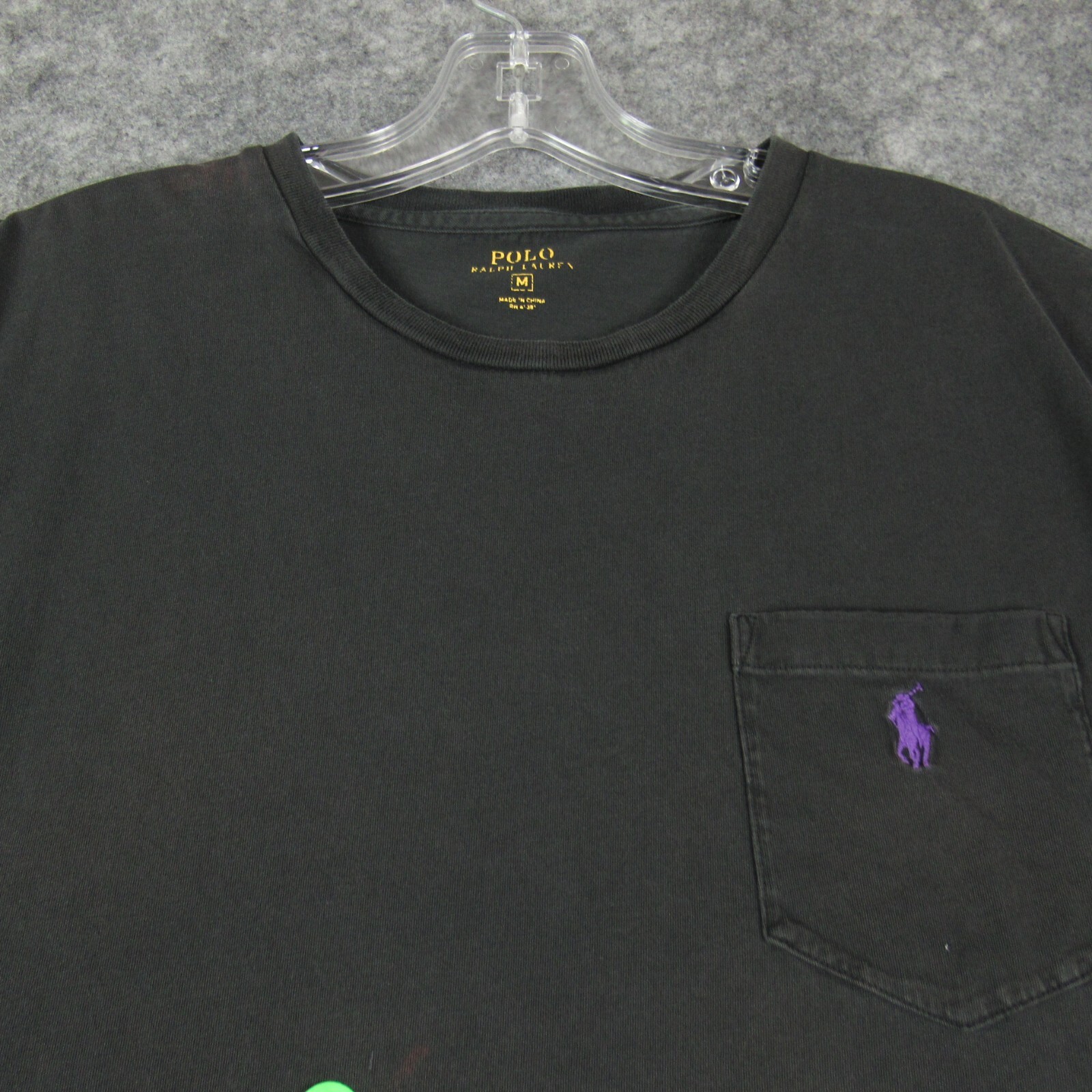 Polo vintage Ralph Lauren camicia uomo M nera tasca pony invecchiata punto singolo