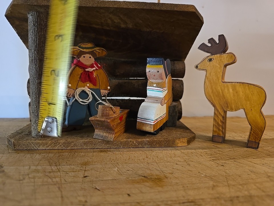 Vintage Made In MT Hand Carved Wooden Nativity Jesus,Mary,Joseph &Deer