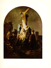 1967 Vintage REMBRANDT "THE DESCENT FROM THE CROSS" COLOR offset Art Lithograph