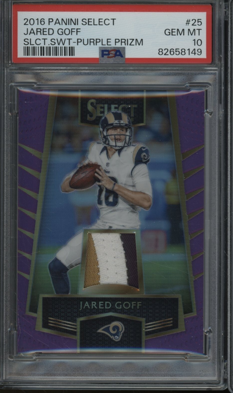 Jared Goff Panini Select Select Swatch #25 Purple Prizm