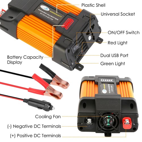 4000W Car Power Inverter 12V DC TO 110V AC Converter Charger USB 2-Port Portable - Picture 4 of 12