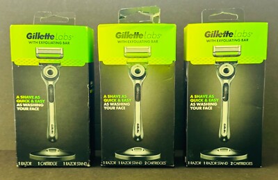 Gillette Labs w/Exfoliating Bar Men's 5 Blades Razor w Stand NEW (3 PACK)