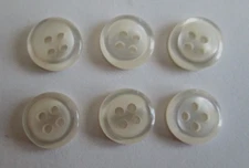 6/pcs Buttons Small Size D=7/16" ( 11mm) White 4-Holes