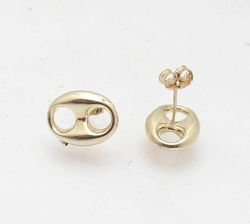 Серьги-якоря Puffed Mariner Push Back из настоящего желтого золота 10 карат 10 мм - Изображение 3 из 4