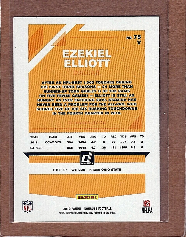 2019 DONRUSS ""EZEKIEL ELLIOT"" BLUE,PRESS PROFF,""IMAGE VARIATION"" - Image 3 of 3