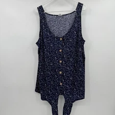 Naif Top Women 3X Blue Floral Sleeveless Tank Tie Front Boho Hippie Cottagecore