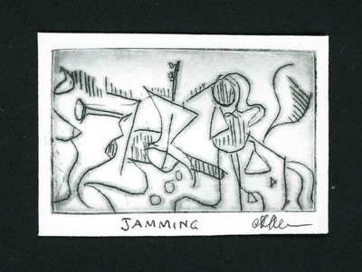 MUSICIANS PLAYING JAZZ MUSIC Original Expressionist ETCHING Signed.