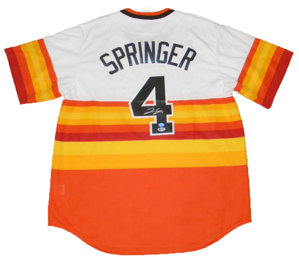 GEORGE SPRINGER AUTOGRAPHED HOUSTON ASTROS #4 RAINBOW MAJESTIC JERSEY  BECKETT