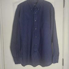St Johns Bay Mens Navy With Red Stripes Long Sleeve Button Up Dress Shirt