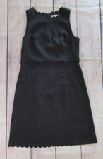Ann Taylor Loft Solid Black Scalloped Neck & Hem Tank Dress Back Zipper Womens 6