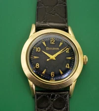 Vintage 1950's BULOVA Textured Dial Men's Gold Filled Top Dress Watch
