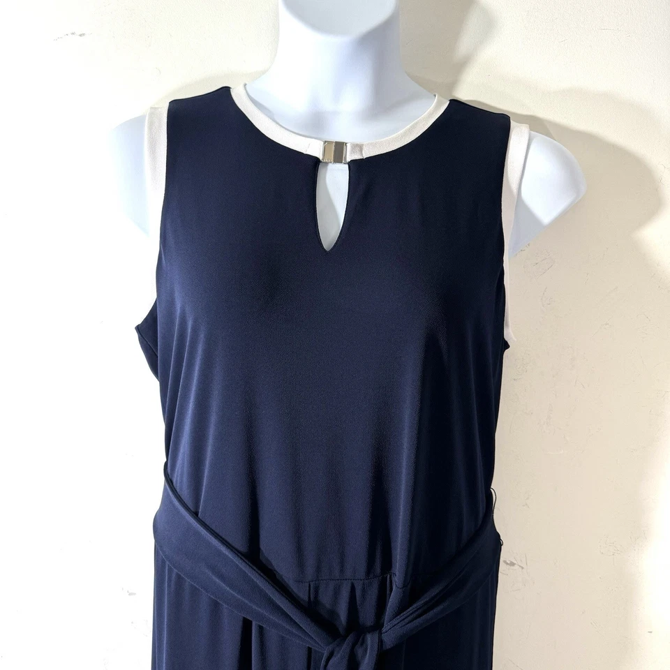 Lauren Ralph Lauren Women’s Navy Sleeveless Wide Leg Jumpsuit Sz 1X Belted - Image 3 of 4