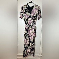 Lauren Ralph Lauren Floral Belted Faux Wrap Purple Cream Black Jersey Dress 4