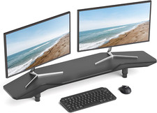 Adjustable Dual Monitor Stand Riser - Sturdy Black Wood for 2 Screens