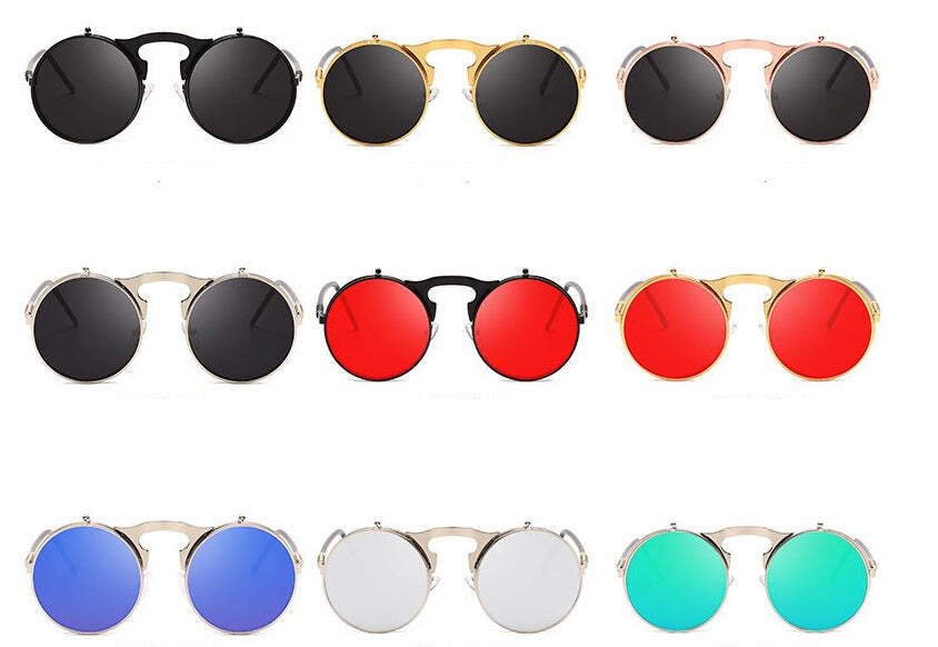 Stylish round frame flip-up sunglasses for versatile eye protection
