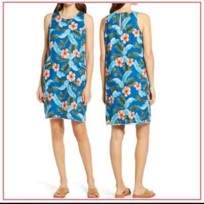 Tommy Bahama Hibiscus Navy Blue Floral 100% LINEN Dress Pockets Small NWT  $138 | eBay