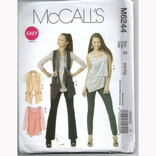 NEW McCalls 6244 Sewing Pattern Womens L XL Tops Vest Layered Asymmetrical UNCUT