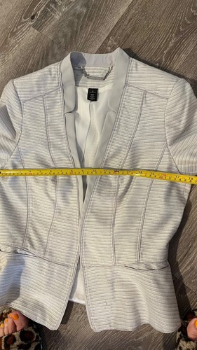 White House Black Market Metallic Gold Striped Peplum Blazer Jacket Gray 10 WHBM - Picture 4 of 13