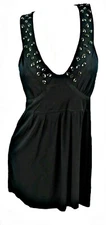 BLACK HALTERNECK CROSS-BACK STRETCH JERSEY MINI DRESS, RIBBON SIZE UK 12, LD190
