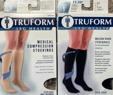 Truform Leg Health Below Knee Stockings Closed Toe 15-20 MMHG Sz. Large Blk/Bge
