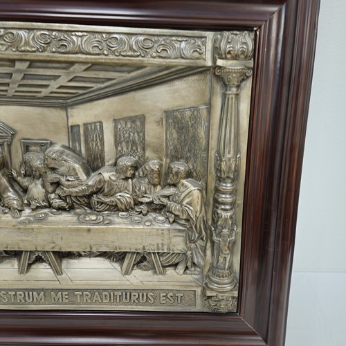 VINTAGE Silver Tone Metal 3D THE LAST SUPPER RELIGIOUS Framed Wall Hanging - Picture 5 of 12