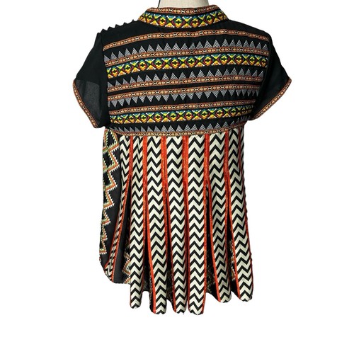 Anthropologie Ranna Gill Blouse Womens Size 2 Black Embroidered Pleated V Neck - Picture 5 of 14