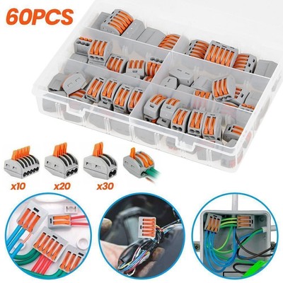 60Tlg Klemmen Für Wago Klemmen 222 Serie Verbindungsklemmen Dosenklemmen Set NEU
