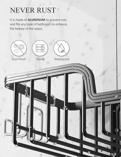 Shower Caddy Hanging Organizer: Over Shower Head Storage Shelf - X-Large Black
