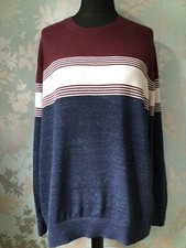 Gap Burgandy White Blue Stripe Cotton Blend Fine Knit Jumper Size XL VGC