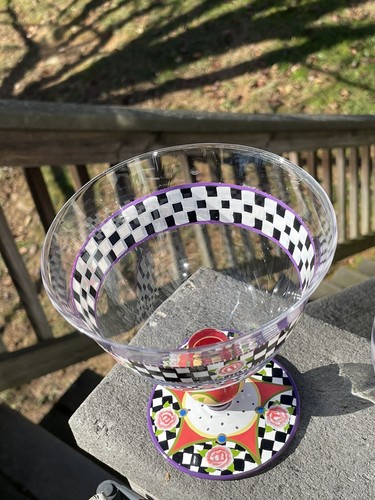 Pr. Artland Glass “Meredith Rose” Hand Painted Champagne Tall Sherbet Goblets - Picture 6 of 7