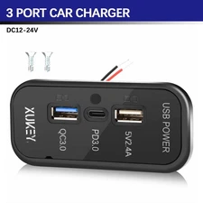 Car PD Type C USB Port Fast Charger Socket Power Outlet Panel Charge DC 12V/24V