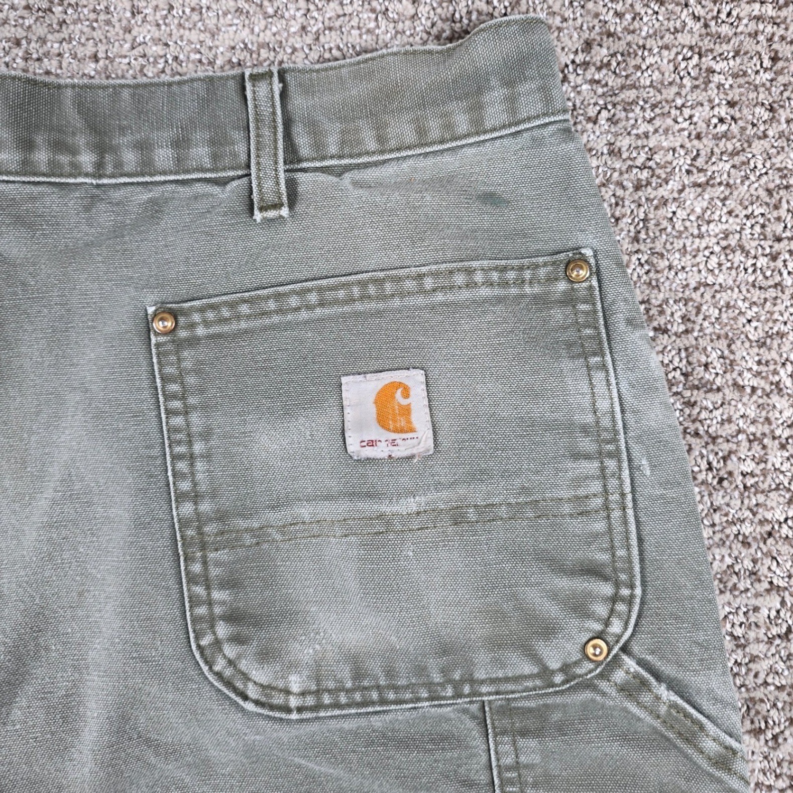 Carhartt B01 Mos Moss Green Double Knees Mens Pants Carpenter Canvas Distressed thumbnail 15