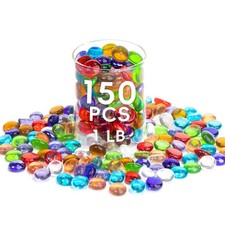 1 LB Mix Color Glass Beads, Mini Flat Glass Marbles 150PCS for Vase Fillers, ...