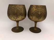 Antique vintage etched EPNS drinking goblets tumblers wine glasses