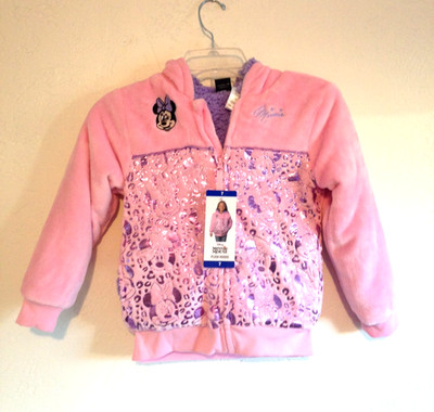 Disney Minnie Mouse Pink Plush Hoodie Jacket Thick Soft Warm Girls 7 Zip Up NWT