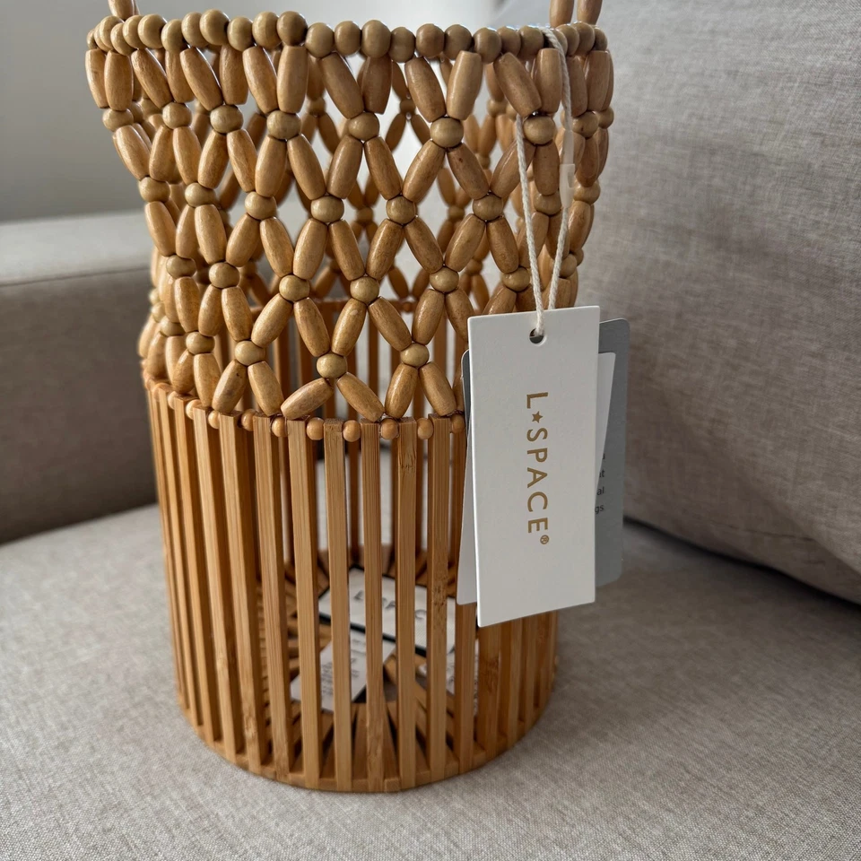 Bolso de Mano L*Space Casanova NUEVO Madera Natural Cuentas Playa Vacaciones Bolso Cubo Nuevo con Etiquetas Foto 3 de 4