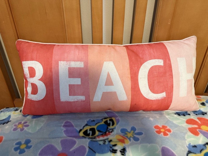 Rectangular Decorative Throw Pillow 20x12 Pink/White BEACH Letters, Cotton, Zip