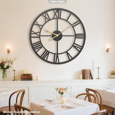Image of Large Wall Clock Roman Numerals Decorative Giant Wall Clock Battery Clock