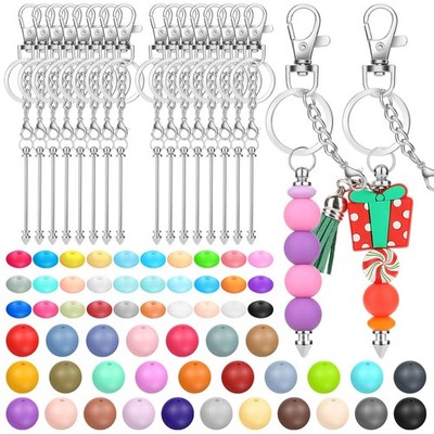 Tidponra 136 Pcs Beadable Keychain Making Kit, Silicone Beads & Bars for DIY Key