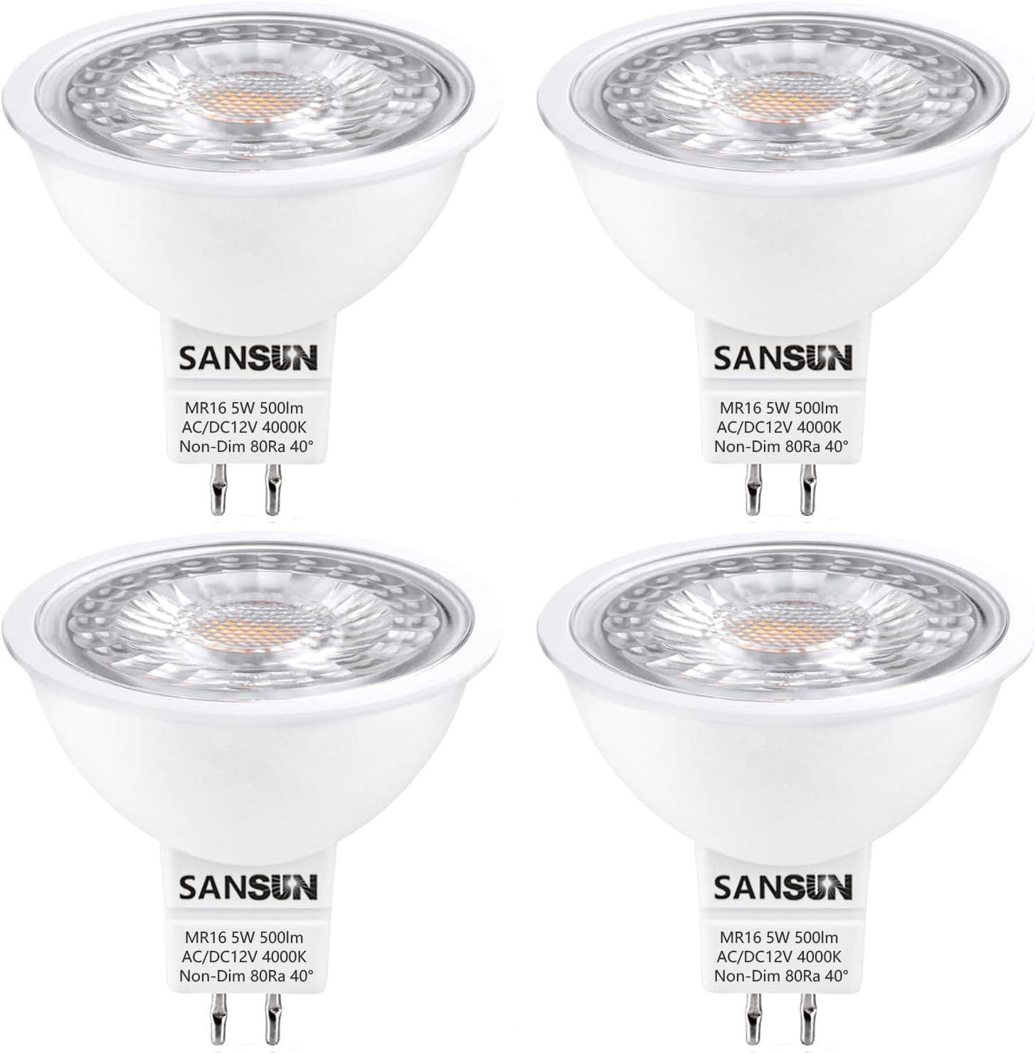 SANSUN 5W MR16 LED Landscape Light Bulbs, Low Voltage 12V 50W Halogen Replacemen