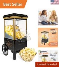 12-Cup Vintage Popcorn Machine - Portable Oil-Free Popcorn Maker with Wheels