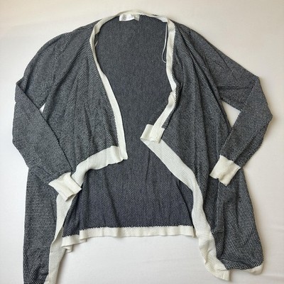 RD Style Cardigan Womens Medium Black White Open Front Contrast Trim Lightweight