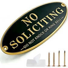 Brass No Soliciting Sign for House, No Soliciting Sign Metal for Front Door Home
