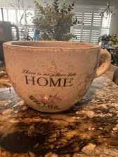 Coffee Cup Shaped Planter Pot “There Is No Place Like home”  Flower Motif  8x5