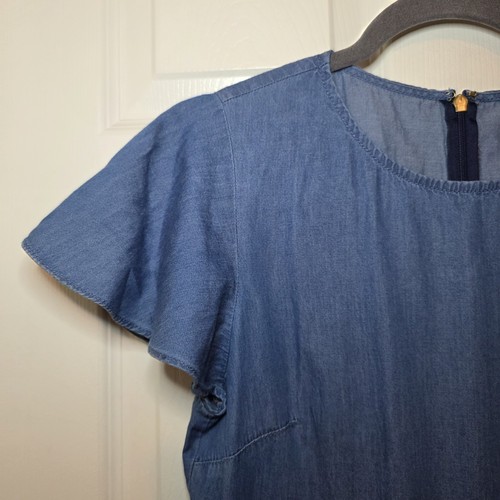 Draper James Chambray Faux Wrap Dress Size 6 Ruffled Hem Sleeve - Picture 4 of 11