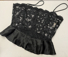 VTG Victorias Secret Gold Label Satin Lace Cami Tank Size L Black Romantic Y2K