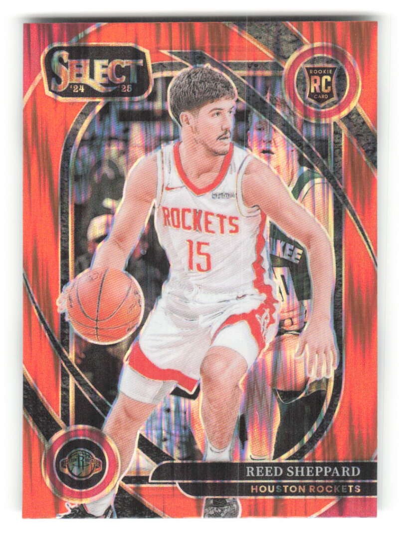 2024-25 Panini Select Orange Flash Prizms #299 Reed Sheppard Rockets Courtside