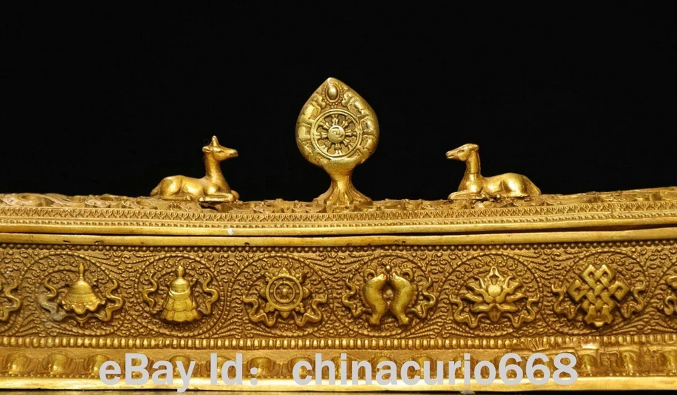 Quemador de incienso ciervo símbolo auspicioso tallado oro cobre China antigua de 12,4" Foto 4 de 4