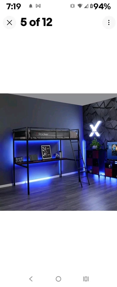 Beliche loft X Rocker 2112601 videogame, estrutura de metal preto durável, embutido - Imagem 2 de 4