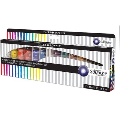 Daler Rowney Aquafine Gouachefarbe Einführungsset mit 12 Farben x 15 ml Tuben